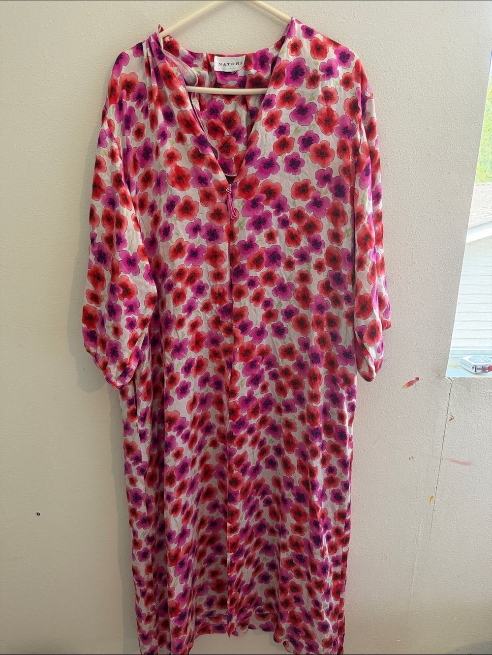 Natori Floral Maxi Caftan in Pink and Red